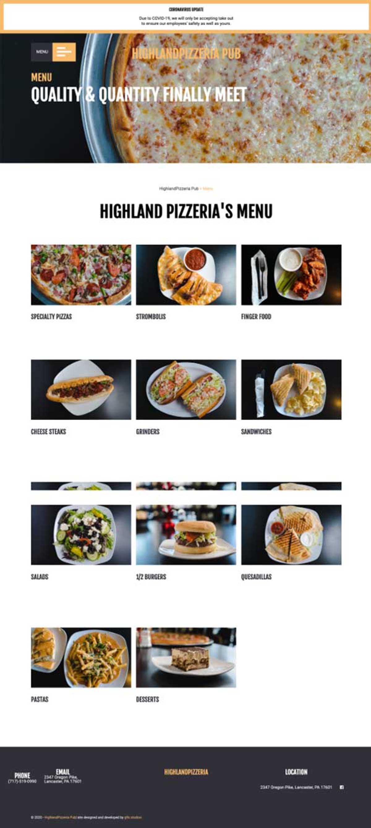 highlandpizzeria menu