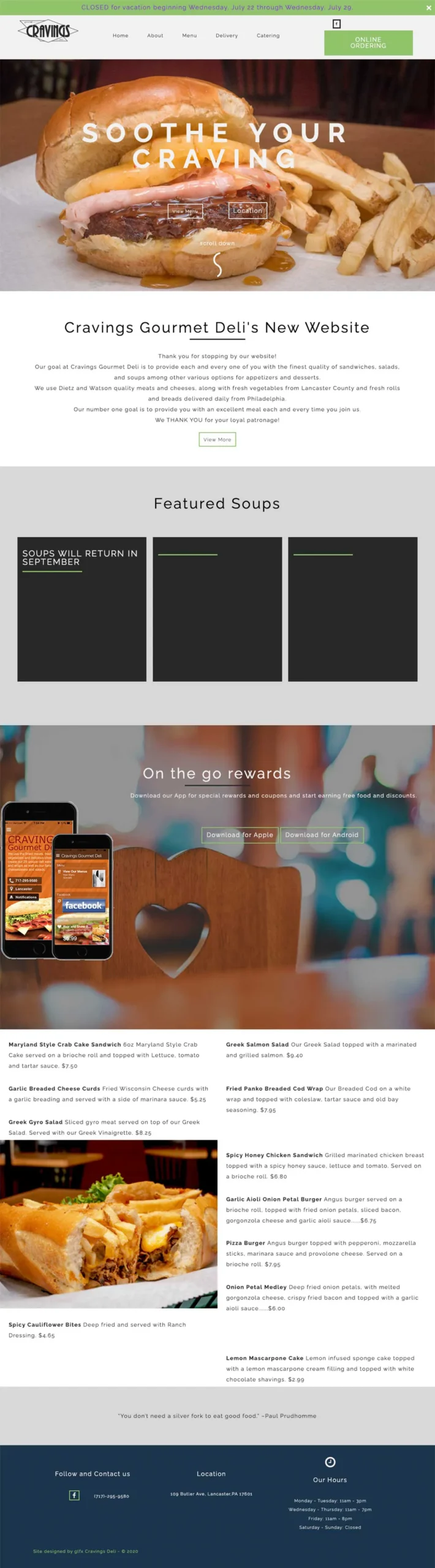 Cravings Gourmet Deli Home Page - Case Study