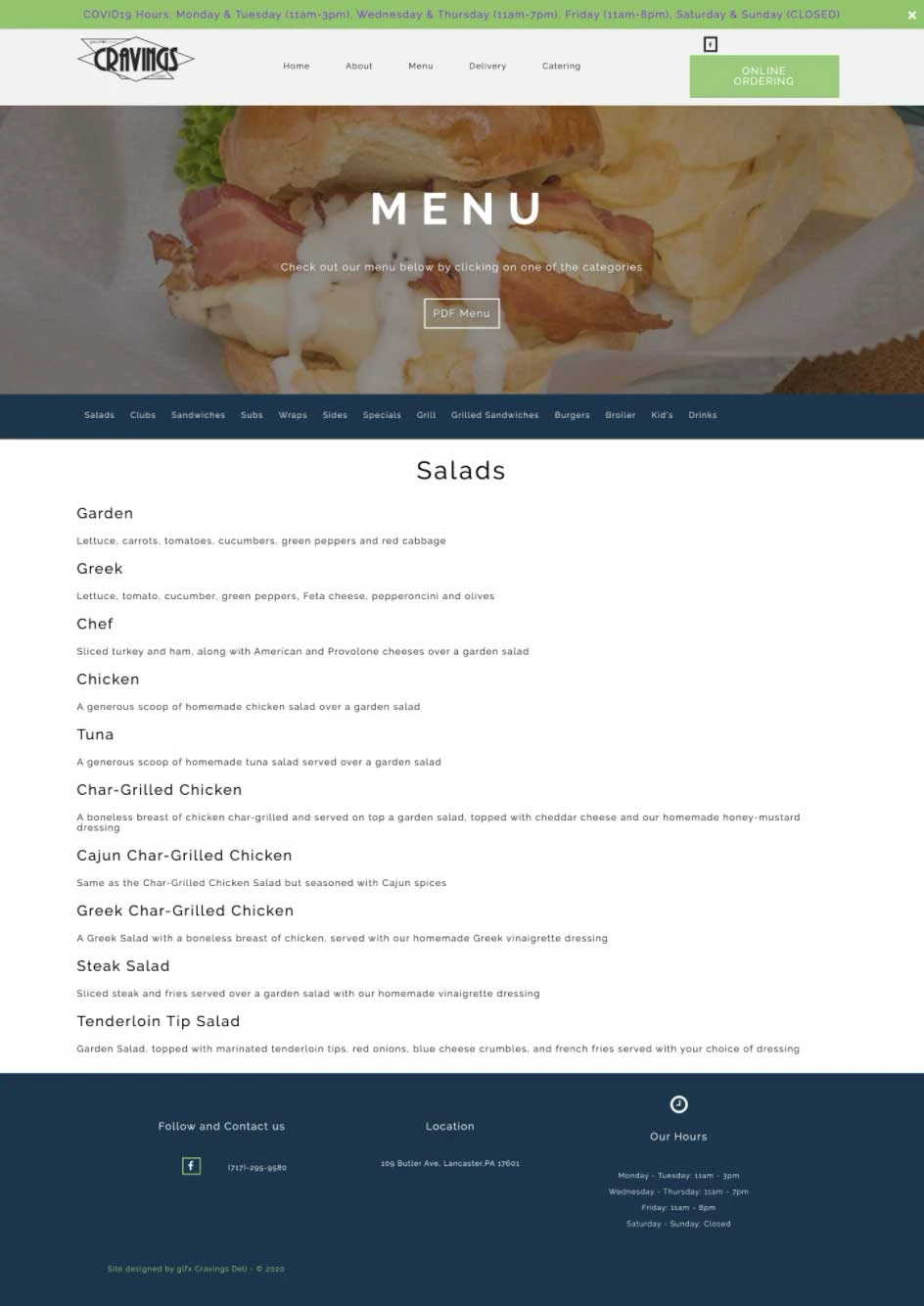 Cravings Deli Menu - Case Study